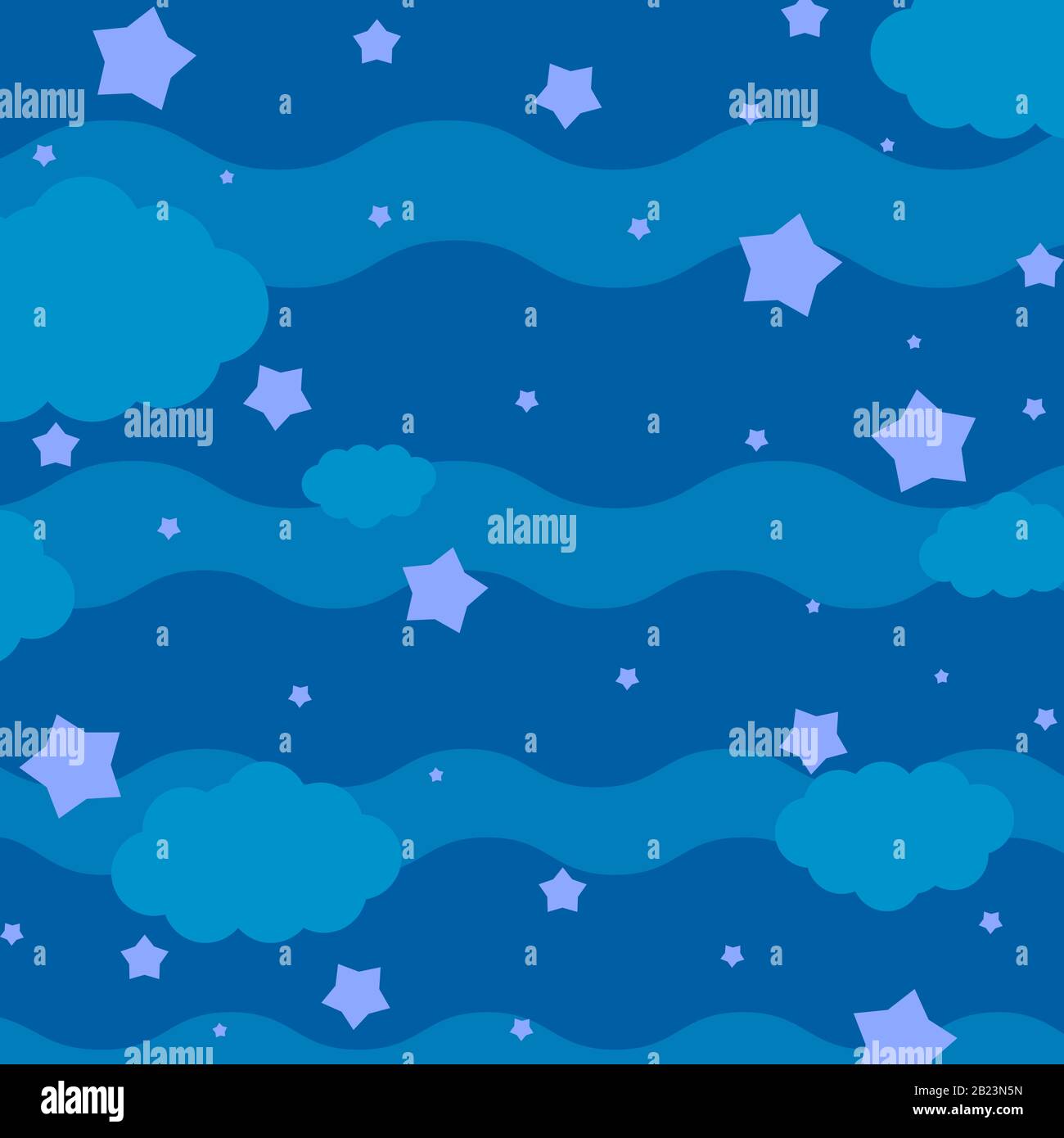 Sfondo astratto colorato con cielo notturno, stelle e nuvole. Semplice illustrazione del vettore piatto. Illustrazione Vettoriale