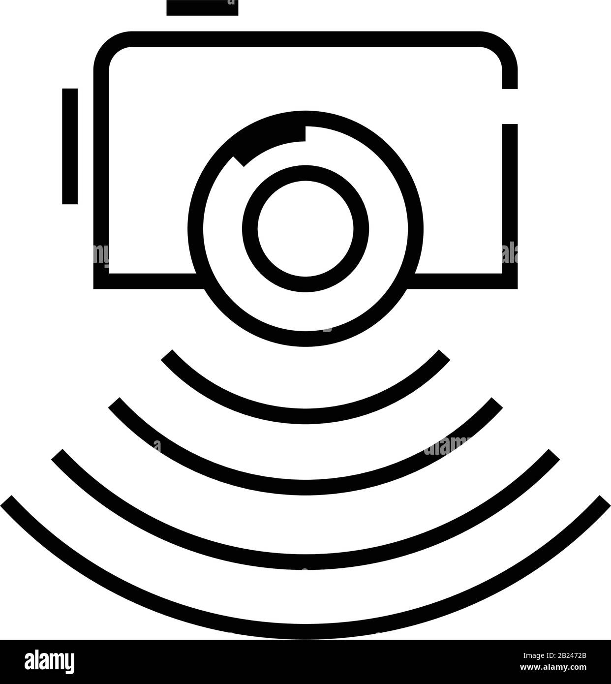 Icona della linea del report fotografico, simbolo concettuale, illustrazione del vettore di contorno, simbolo lineare. Illustrazione Vettoriale