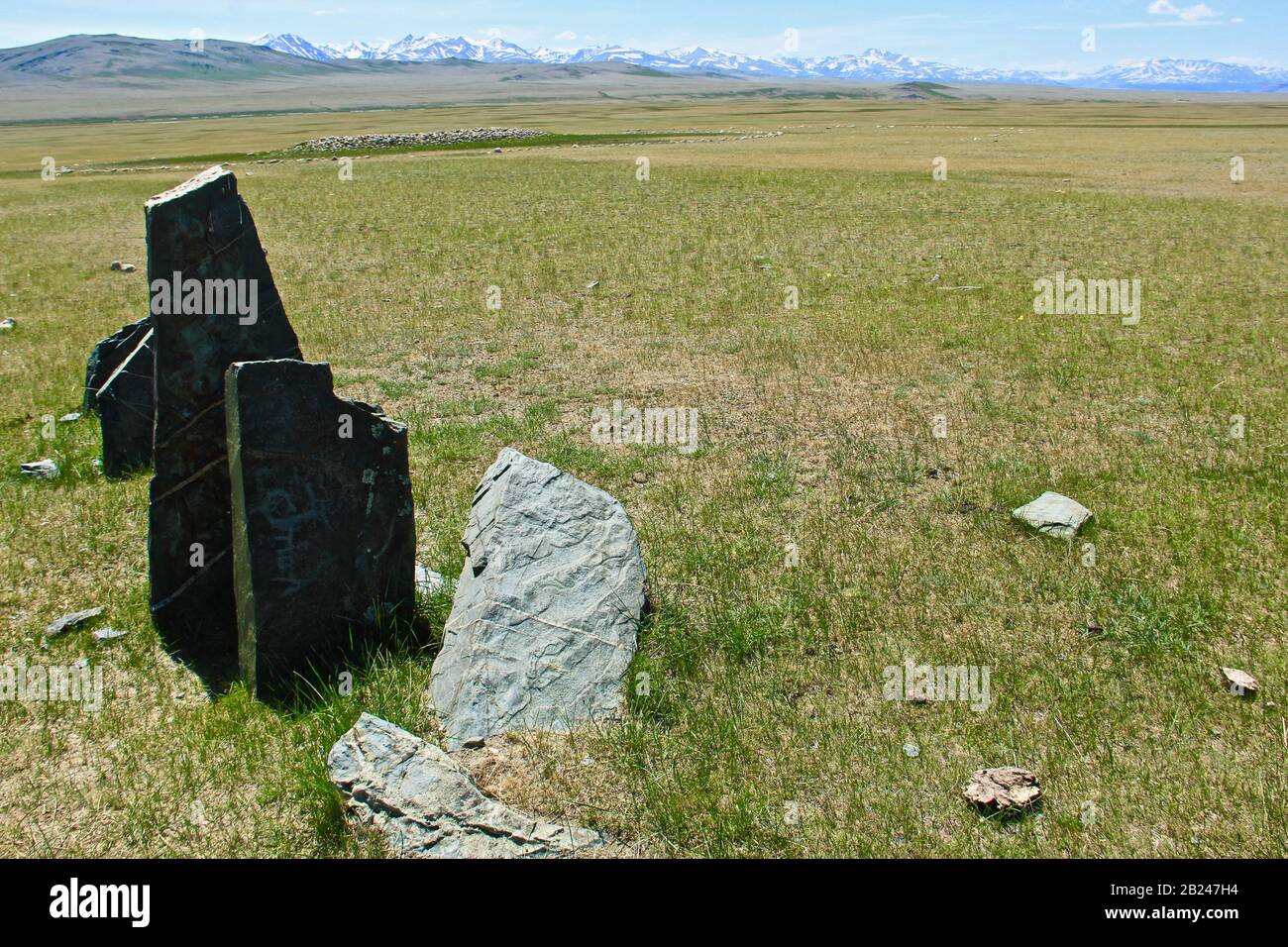 Luoghi storici mongoli, antica tomba, cara pietra Foto Stock