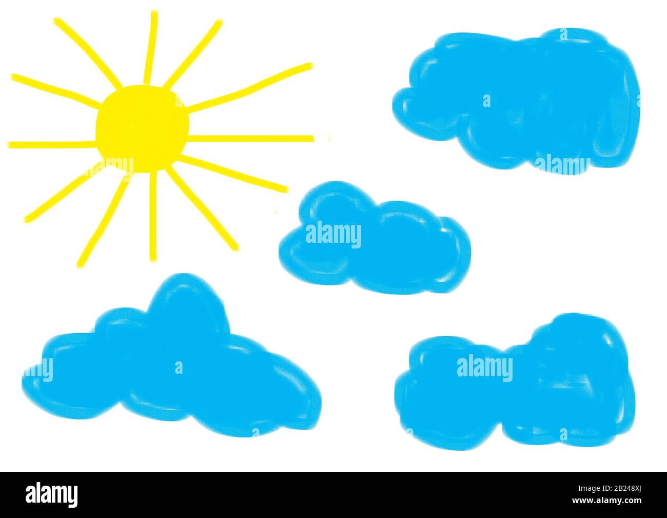 Illustrazione ingenua, disegno dei bambini, sole e nuvole, Germania Foto Stock