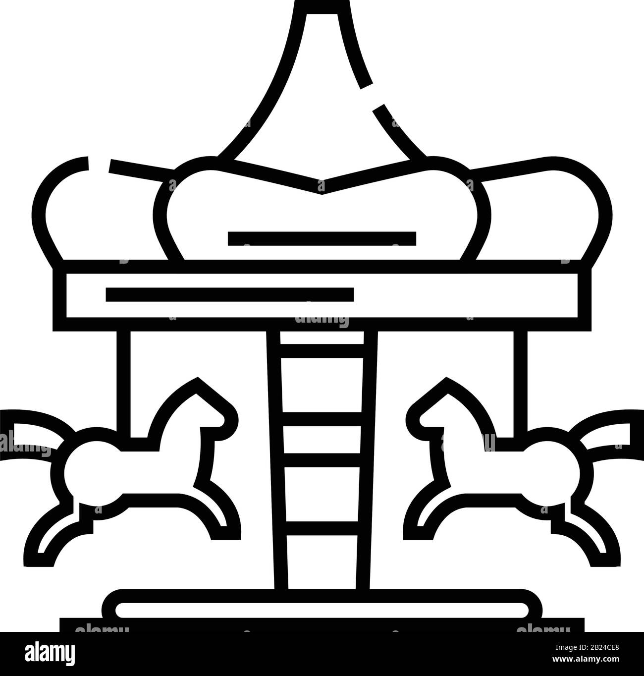 Icona della linea a carosello pony, simbolo concettuale, illustrazione vettoriale outline, simbolo lineare. Illustrazione Vettoriale