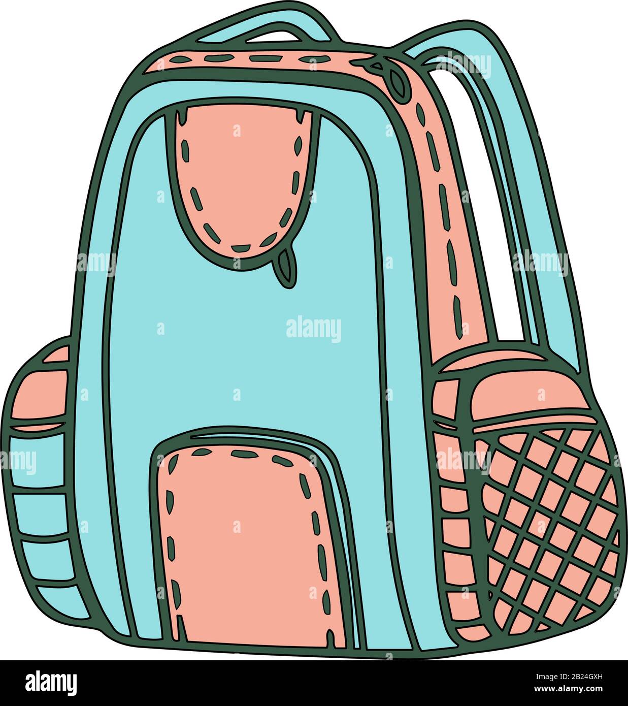 Zaino da viaggio in stile cartone animato isolato su sfondo bianco. Icona del segno. Illustrazione semplice vettoriale. Utilizzabile come icona o simbolo. Elemento decorativo. Ba Illustrazione Vettoriale
