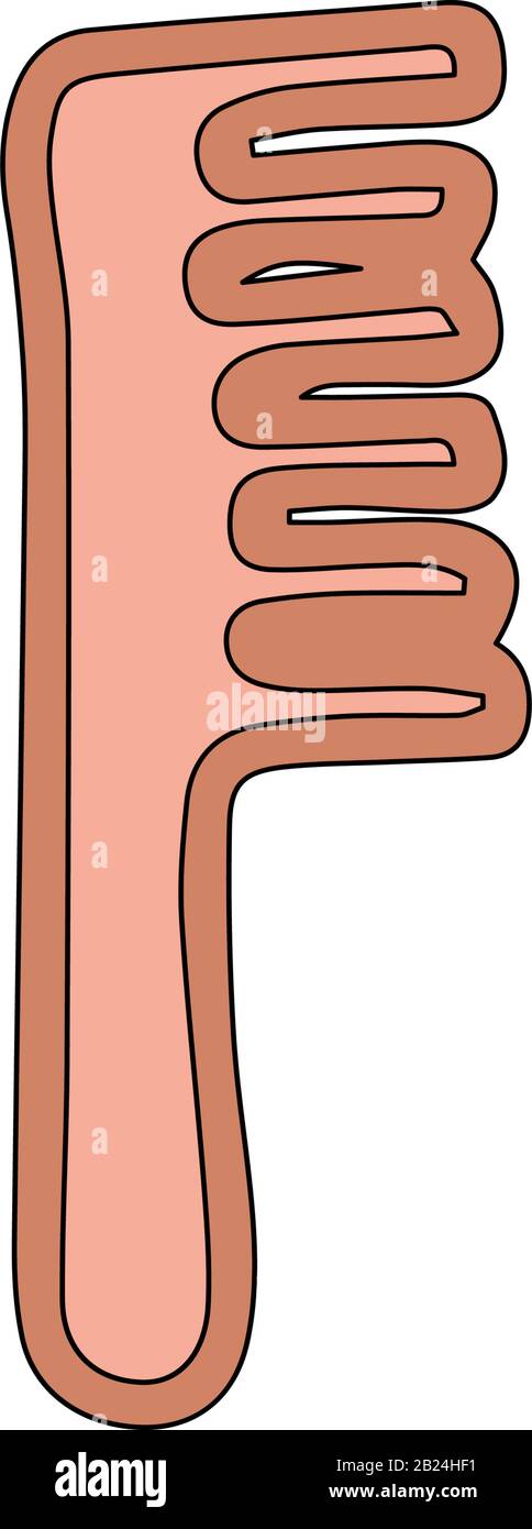 Pettine in legno in stile cartone animato isolato su sfondo bianco. Icona del segno. Illustrazione semplice vettoriale. Concetto di zero sprechi. Illustrazione Vettoriale