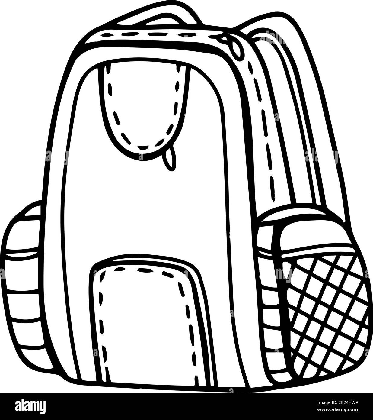 Zaino da viaggio in stile doodle isolato su sfondo bianco. Icona del segno. Illustrazione del contorno del vettore. Utilizzabile come icona o simbolo. Elemento decorativo. Ba Illustrazione Vettoriale