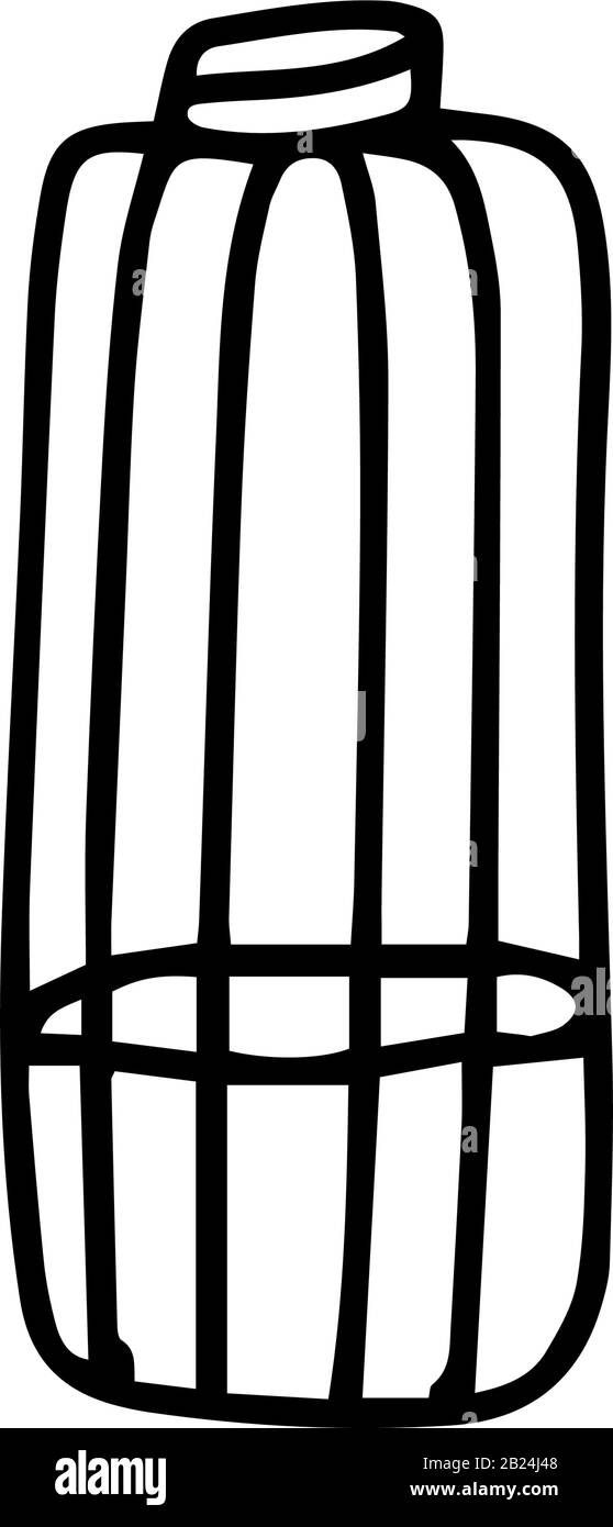 Bottiglia di plastica liquida con acqua in stile doodle isolato su sfondo bianco. Icona del segno. Illustrazione del contorno del vettore. Elemento decorativo. Disegnato a mano Illustrazione Vettoriale