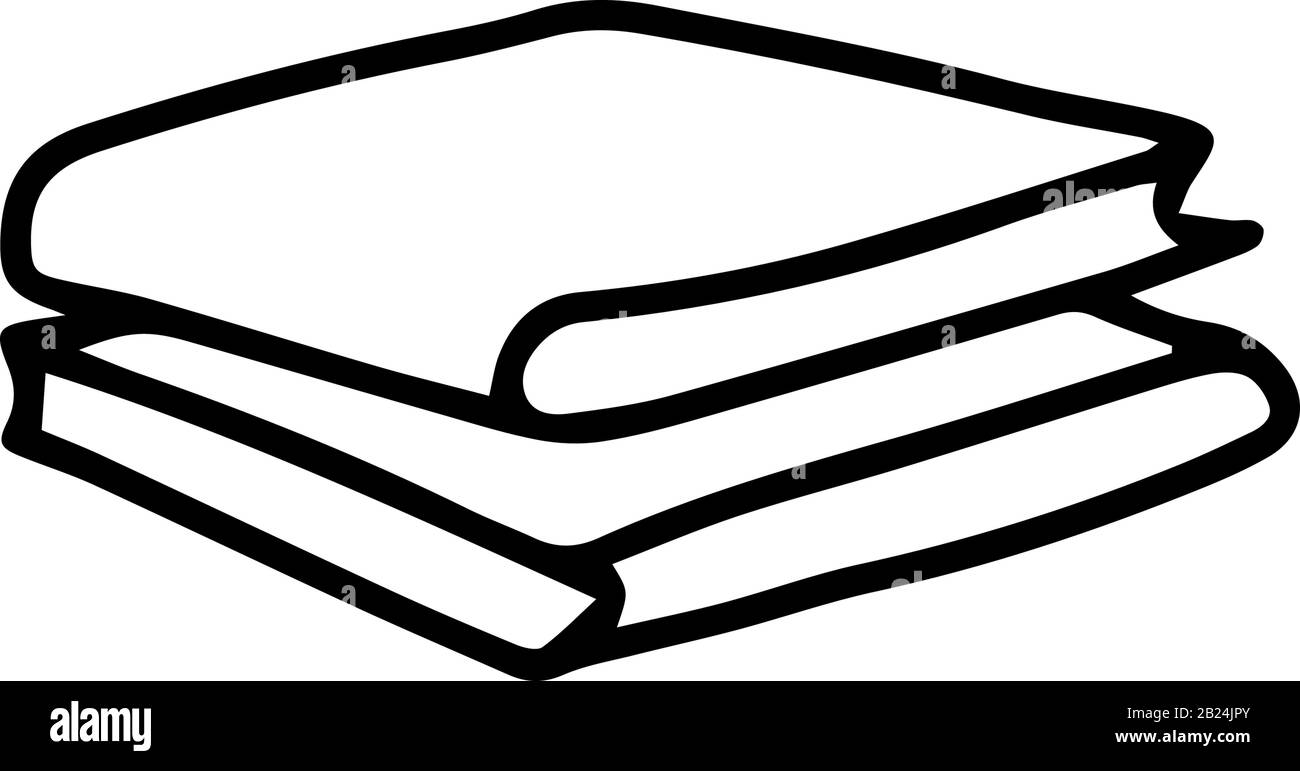 Pila di libri in stile doodle isolato su sfondo bianco. Icona del segno. Illustrazione del contorno del vettore. Utilizzabile come icona o simbolo. Elemento decorativo. Han Illustrazione Vettoriale