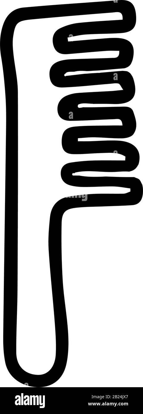 Pettine in legno in stile doodle isolato su sfondo bianco. Icona del segno. Illustrazione del contorno del vettore. Concetto di zero sprechi. Illustrazione Vettoriale