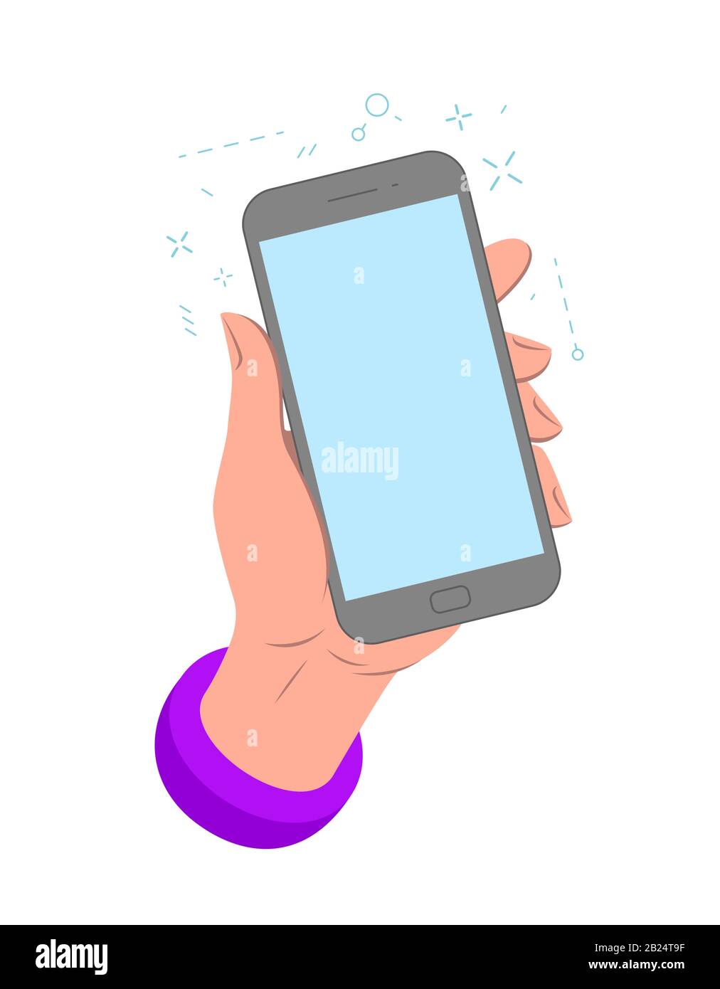 Modello smartphone in mano per applicazioni Web e mobili. Illustrazione vettoriale Illustrazione Vettoriale