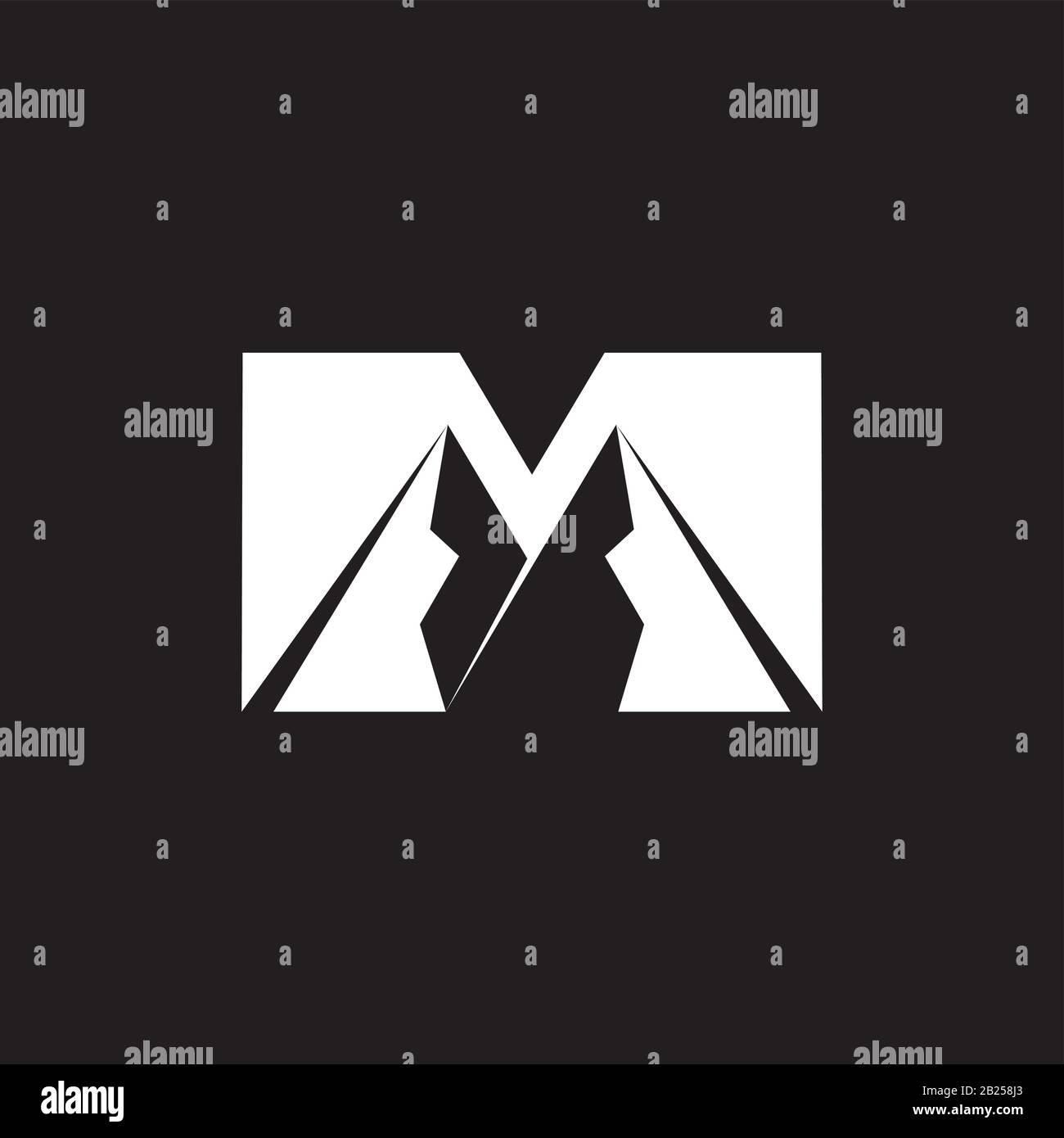 lettera m montagna geometrico semplice negativo spazio vettore logo Illustrazione Vettoriale