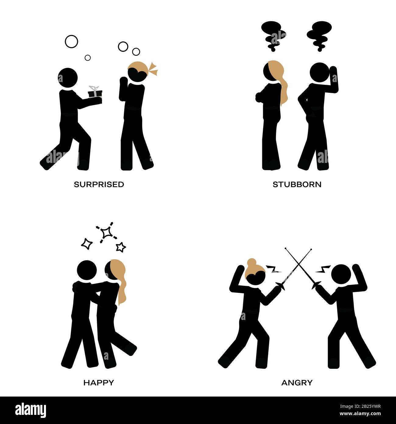 Emozioni tra uomini e donne. Illustrazione Vettoriale