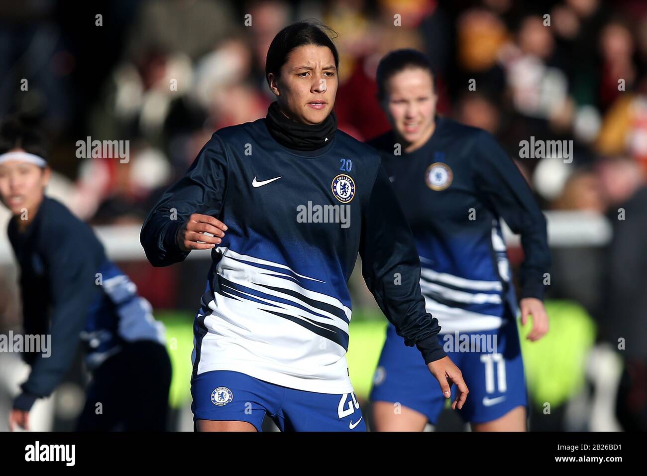 Sam Kerr di Chelsea durante l'Arsenal Women vs Chelsea Women, Barclays fa Women's Super League Football al Meadow Park il 19th gennaio 2020 Foto Stock