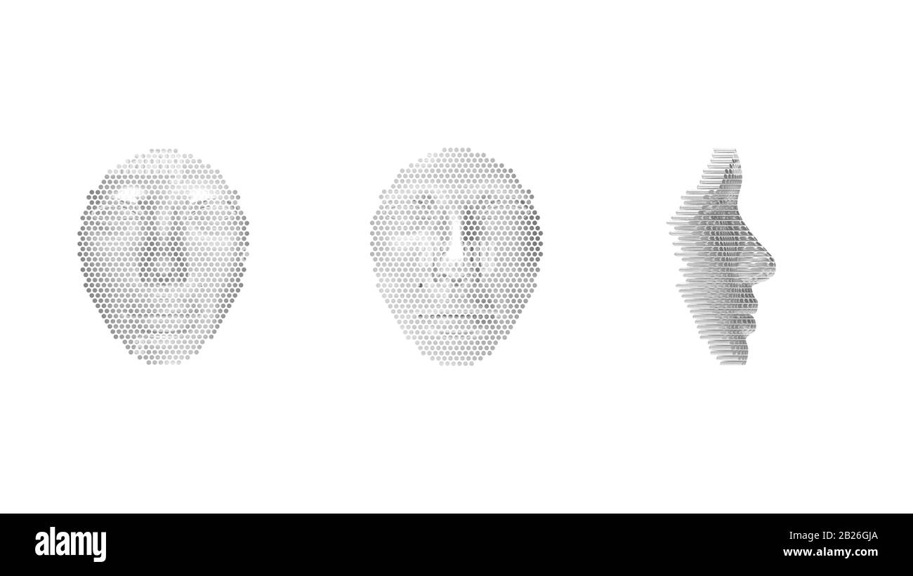 3d rendering di una faccia artificiale fatta da intelligenza artificiale di metallo ai. Foto Stock