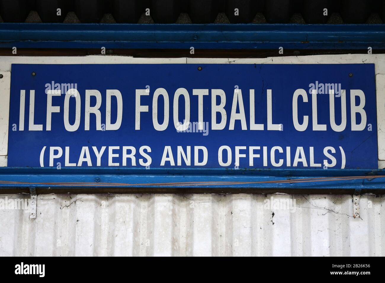 Segnaletica Ilford FC durante Ilford vs Walthamstow, Essex Senior League Football al Cricklefields Stadium il 6th ottobre 2018 Foto Stock