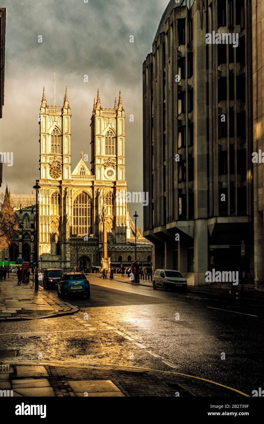 Westminster Abbeyl dopo la pioggia, Londra, Inghilterra Foto Stock