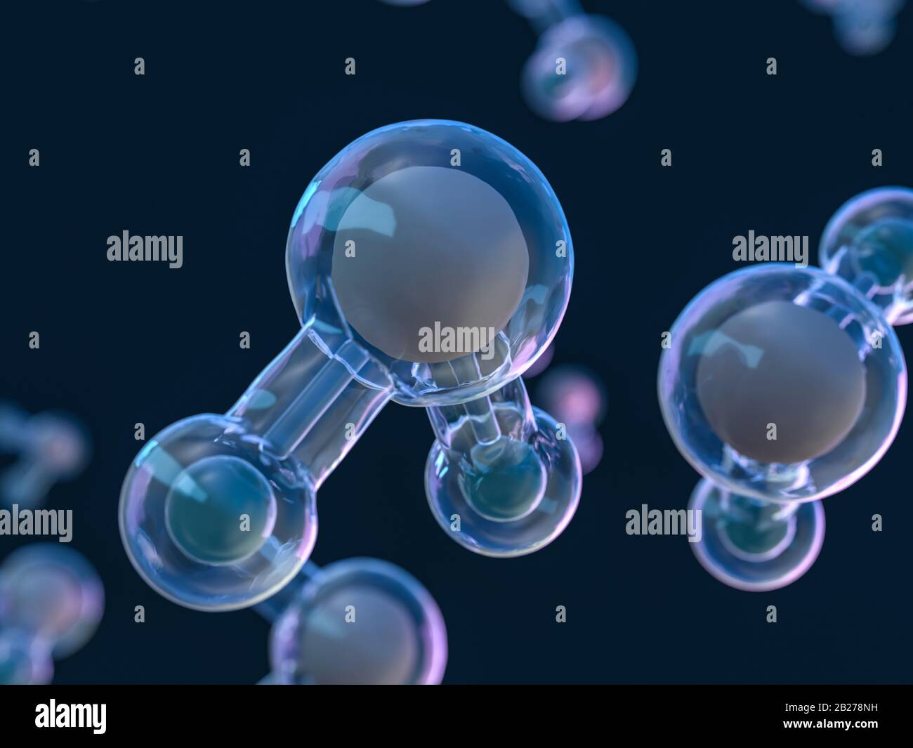 Molecola di acqua. Ecologia e biologia e biochimica del concetto. Il rendering 3D Foto Stock