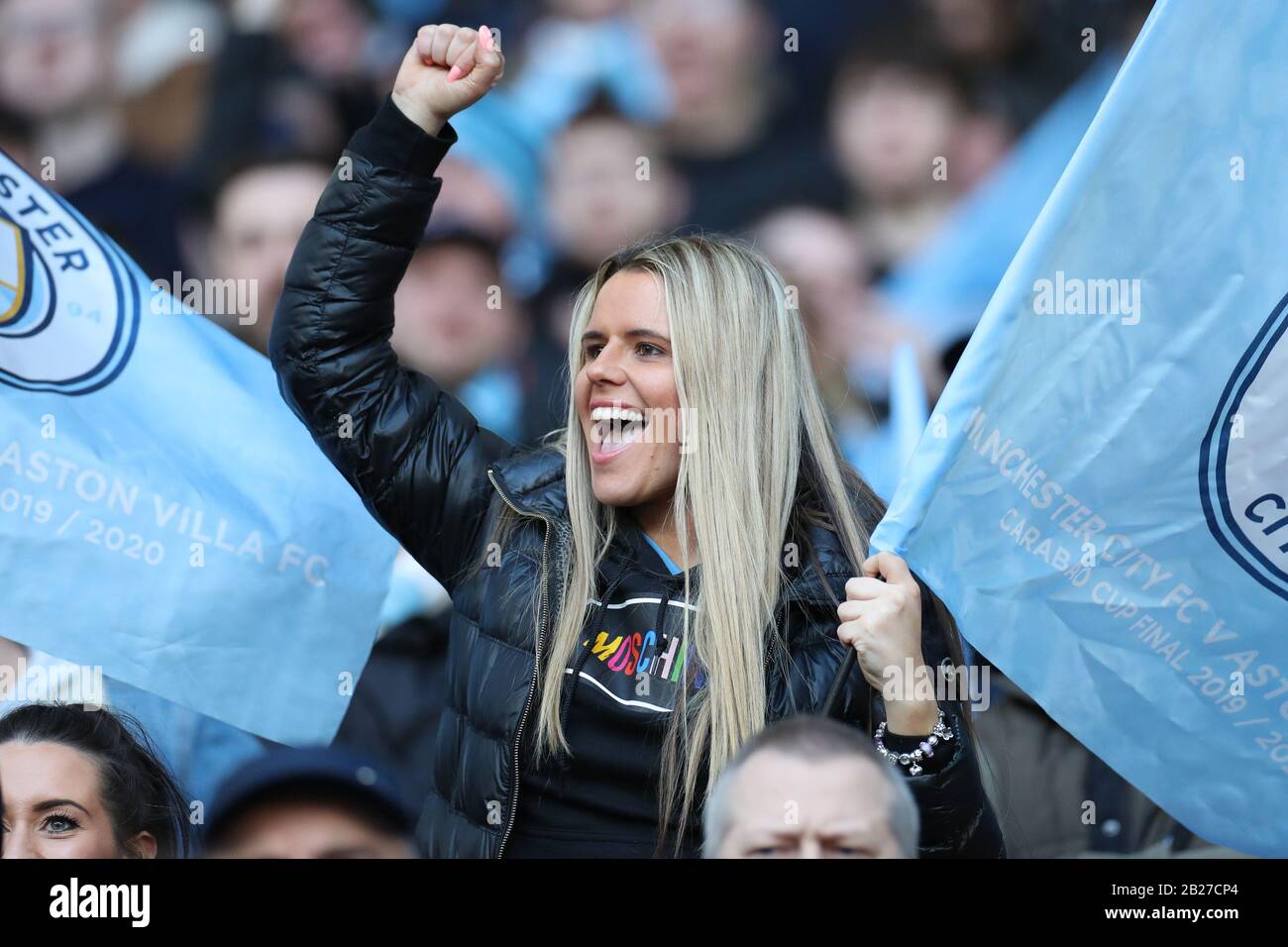 Londra, Regno Unito. 1st marzo 2020. I sostenitori di Manchester City durante la finale della Carabao Cup tra l'Aston Villa e Manchester City allo Stadio di Wembley, Londra, domenica 1st marzo 2020. (Credit: Jon Bromley | MI News) La Fotografia può essere utilizzata solo per scopi editoriali di giornali e/o riviste, licenza richiesta per uso commerciale Credit: Mi News & Sport /Alamy Live News Foto Stock