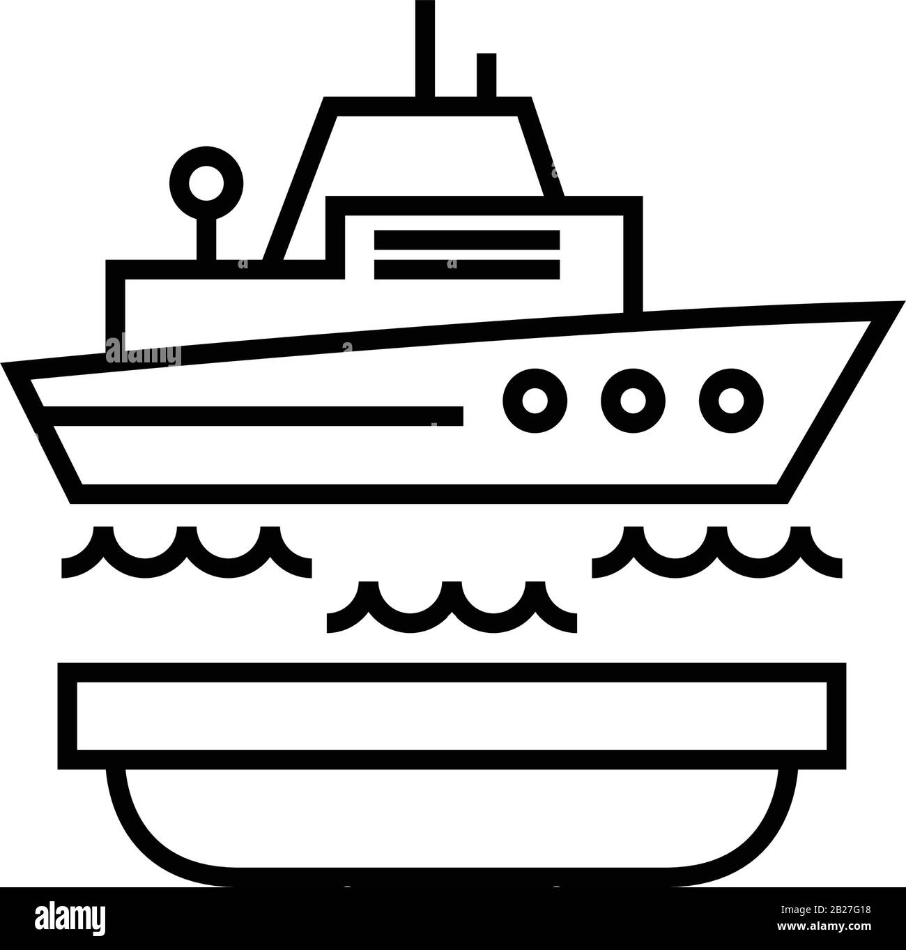 Icona della linea di assicurazione della nave, simbolo del concetto, illustrazione del vettore del contorno, simbolo lineare. Illustrazione Vettoriale