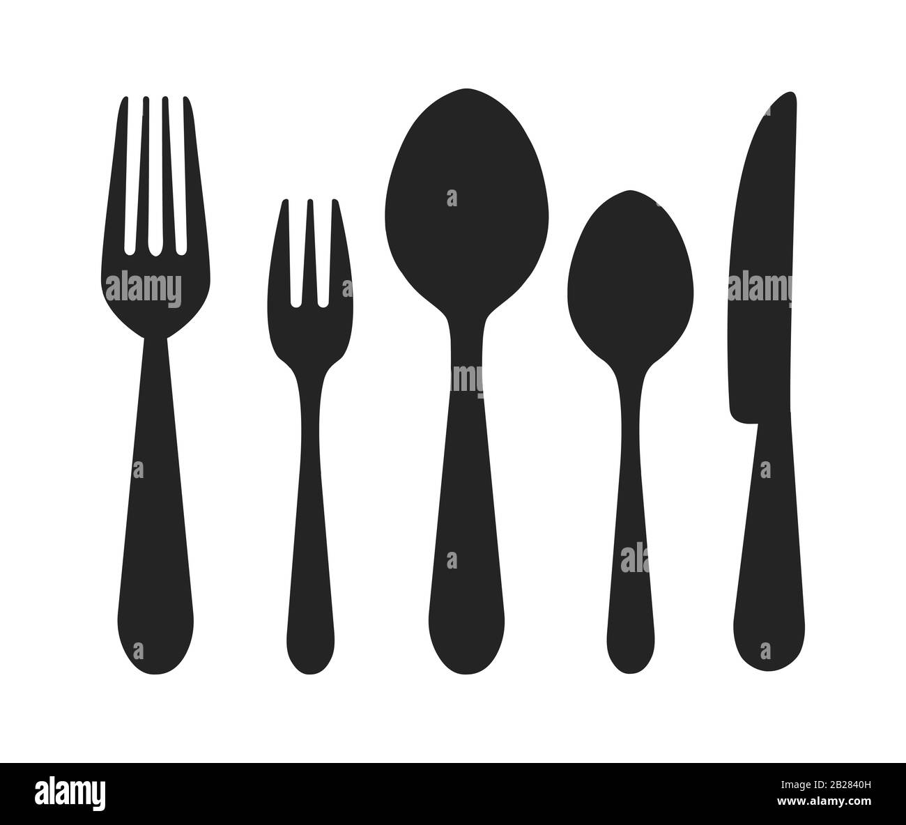 Set posateria vettoriale. Forcella, coltello. Stile piatto. Illustrazione Vettoriale