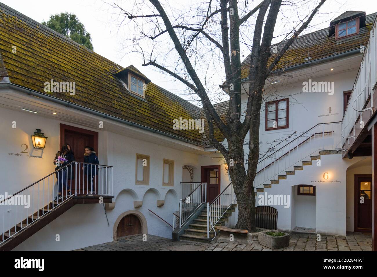 Vienna, Vienna: Museo Beethoven Haus house, Probusgasse 6, quartiere Heiligenstadt, cortile nel 19. Döbling, Wien, Austria Foto Stock