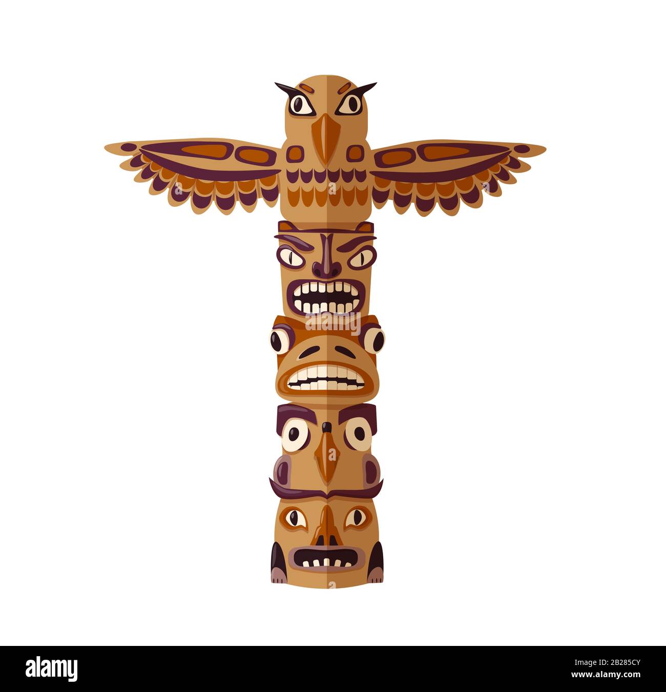 Nativo americano totem simbolo di legno animale pianta rappresentazione vettore illustrazione Illustrazione Vettoriale