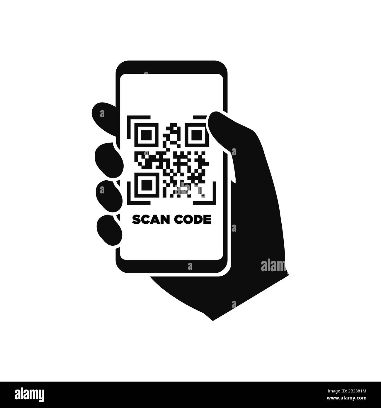 Scansione dell'icona a forma di codice QR con il telefono. Codice A Barre. Illustrazione del vettore. Illustrazione Vettoriale