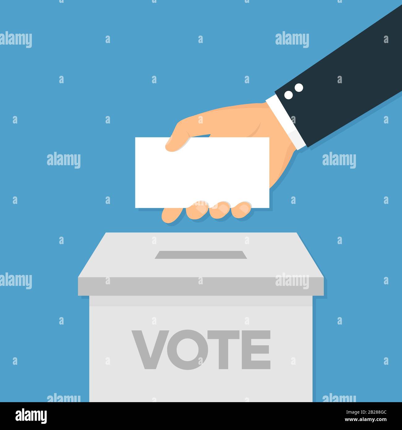 Icona di voto in stile piatto mano mettere carta di voto nella casella Illustrazione Vettoriale