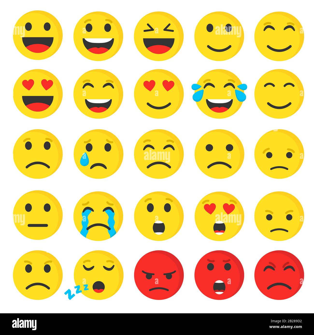 Set di simpatici smiley emoji icona piatta, illustrazione vettoriale. Illustrazione Vettoriale