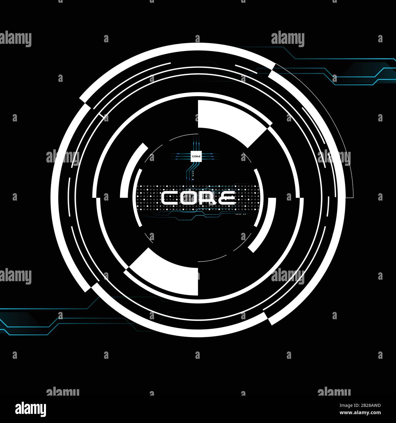 Background tecnologico, HUD circolare, tecnologia di comunicazione, concetto futuristico, concetto di innovazione futura, interfaccia circolare Illustrazione Vettoriale