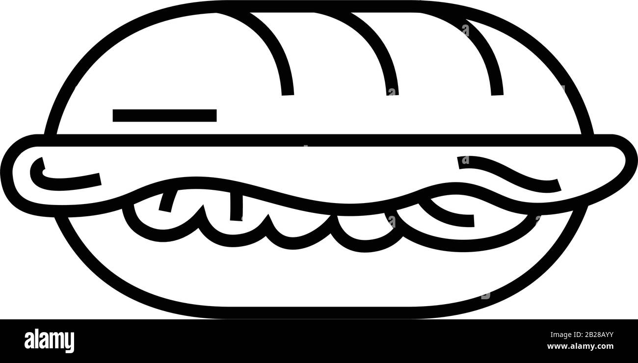 Icona della linea sandwich, simbolo concettuale, illustrazione del vettore di contorno, simbolo lineare. Illustrazione Vettoriale