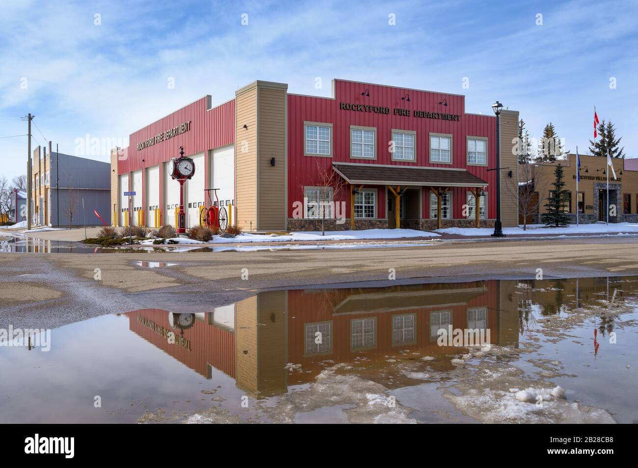 Rockyford, Alberta, Canada – 28 febbraio 2020: Vista esterna del centro della città Foto Stock