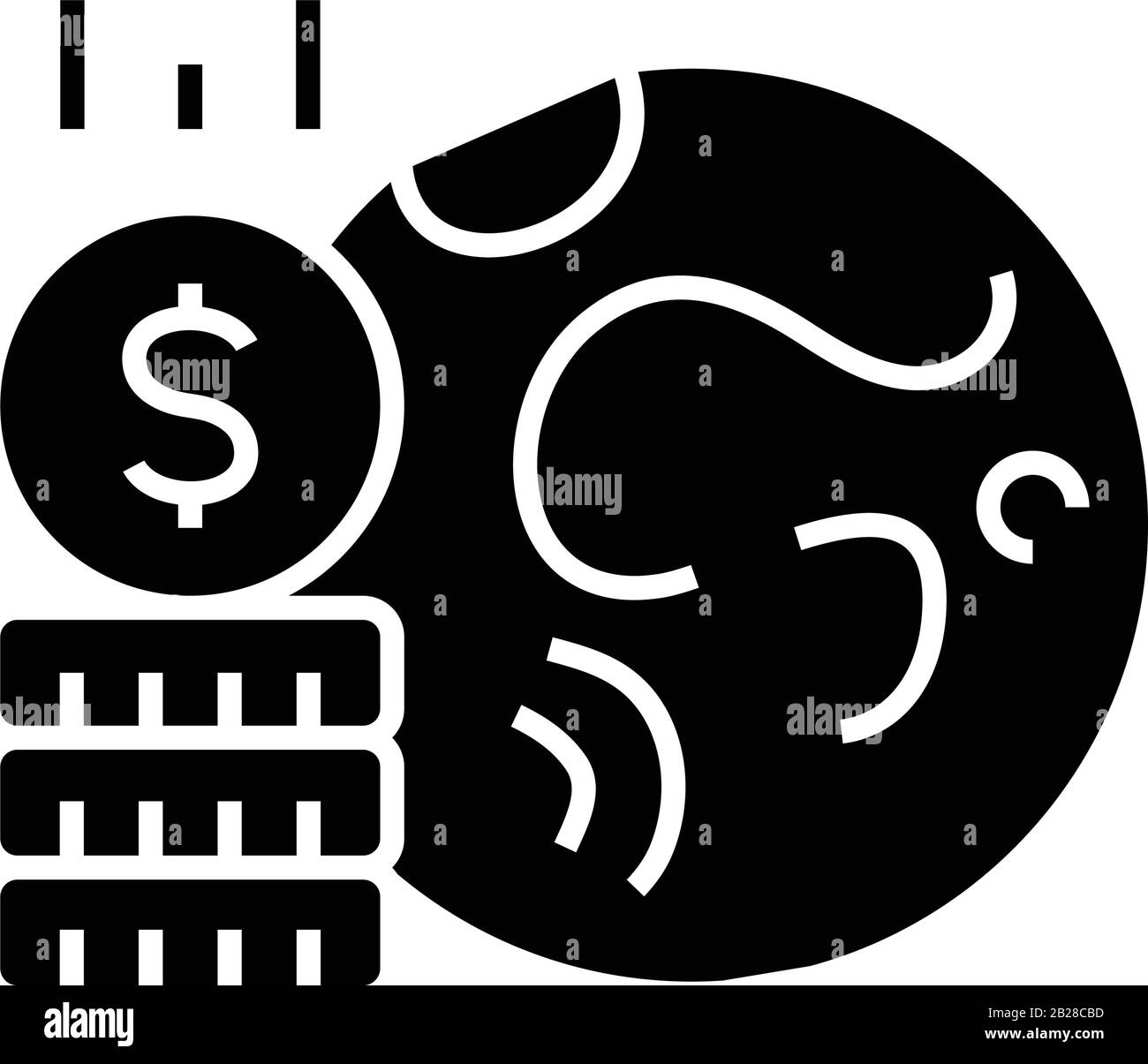 Icona nera della finanza globale, illustrazione concettuale, simbolo piatto vettoriale, simbolo glifo. Illustrazione Vettoriale