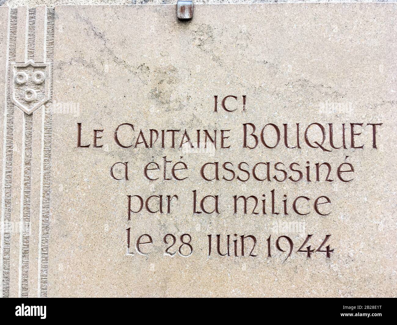 Omaggio al capitano Bousquet, un francese resistente ucciso dal Milice, i-Phone fotografia, Mâcon, Francia Foto Stock