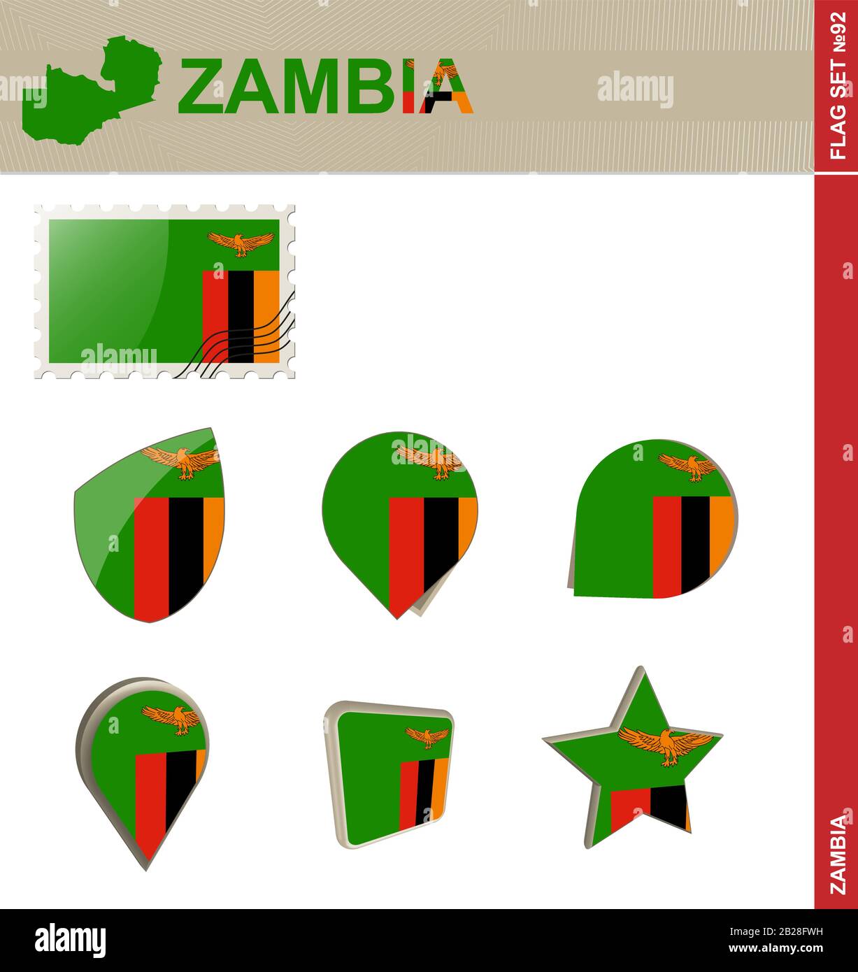 Impostazione Flag Zambia, Impostazione Flag N. 92. Vettore. Illustrazione Vettoriale