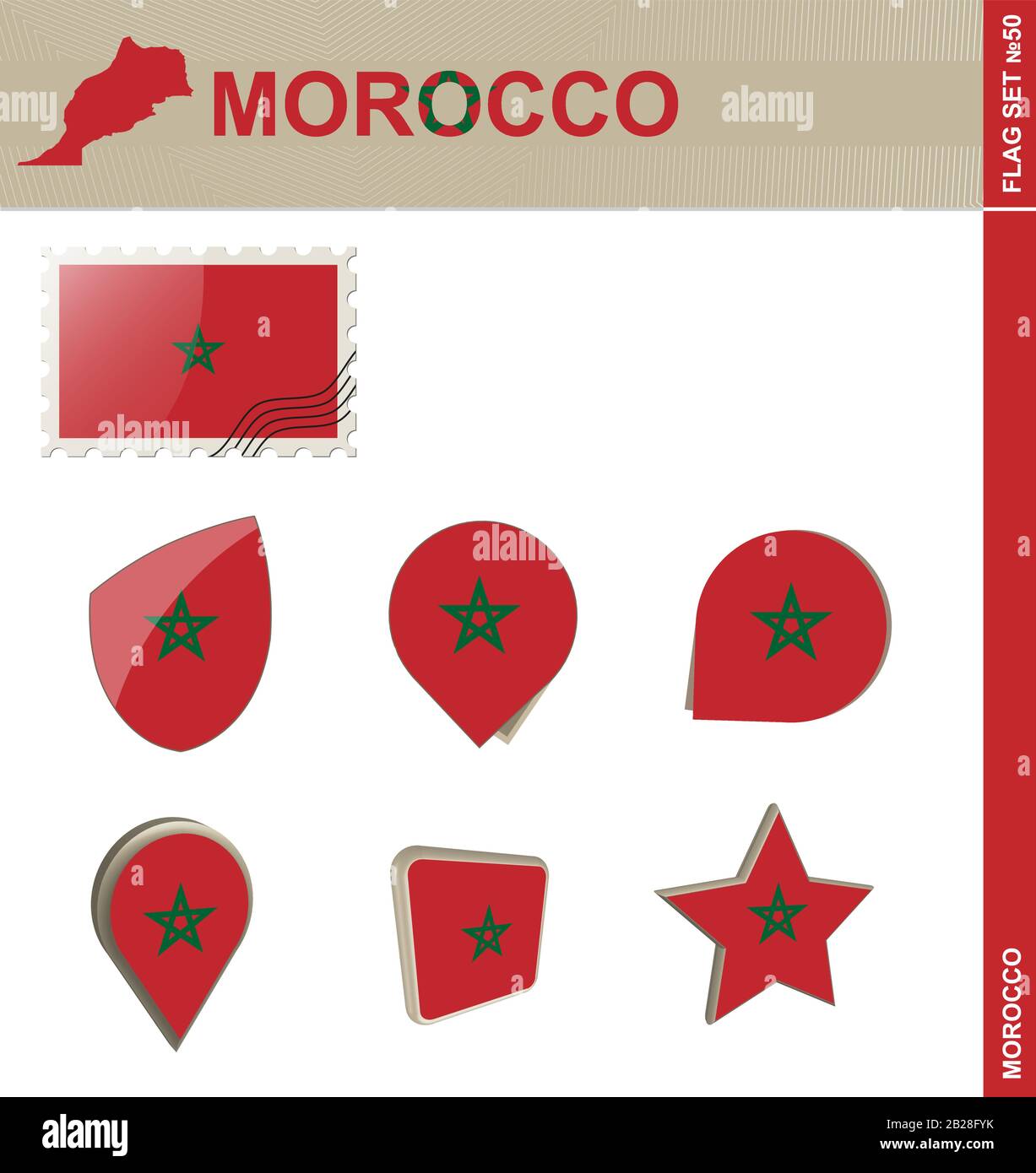 Set Flag Marocco, Set Flag N. 50. Vettore. Illustrazione Vettoriale