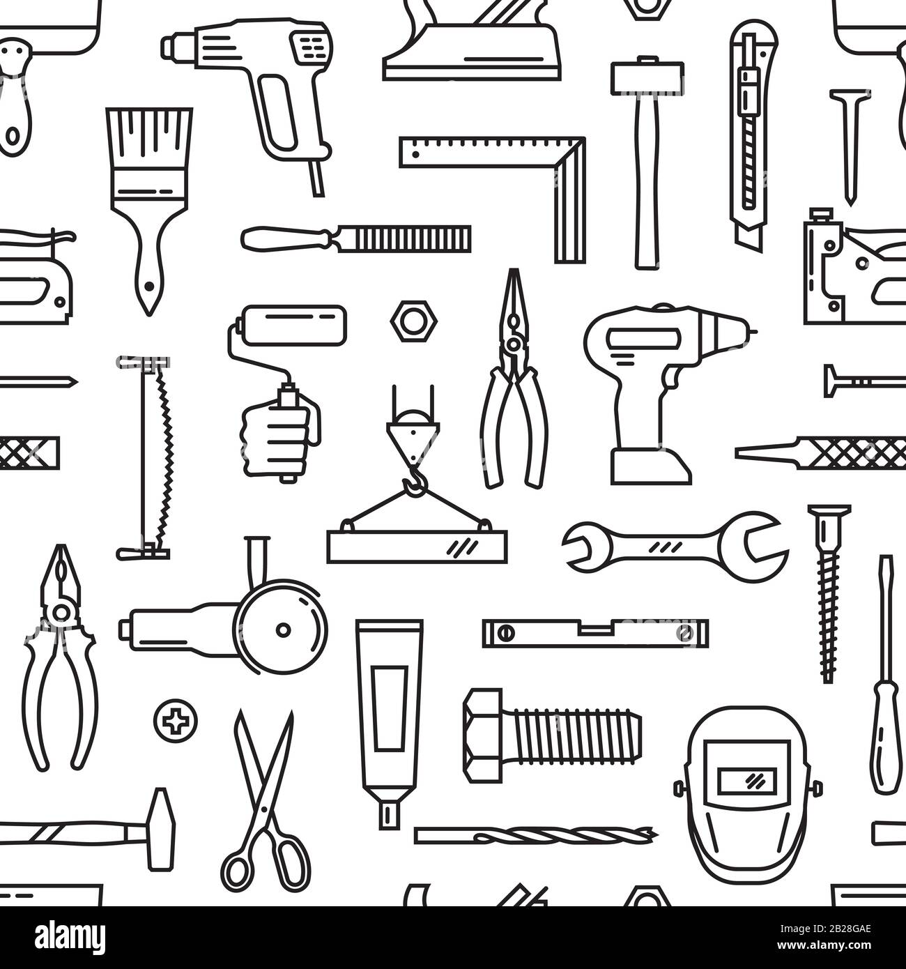 Un modello senza cuciture di vari utensili per la costruzione Illustrazione Vettoriale