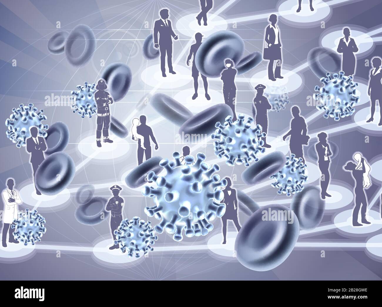 Virus Cellule Diffusione Virale Pandemic Persone Concetto Illustrazione Vettoriale