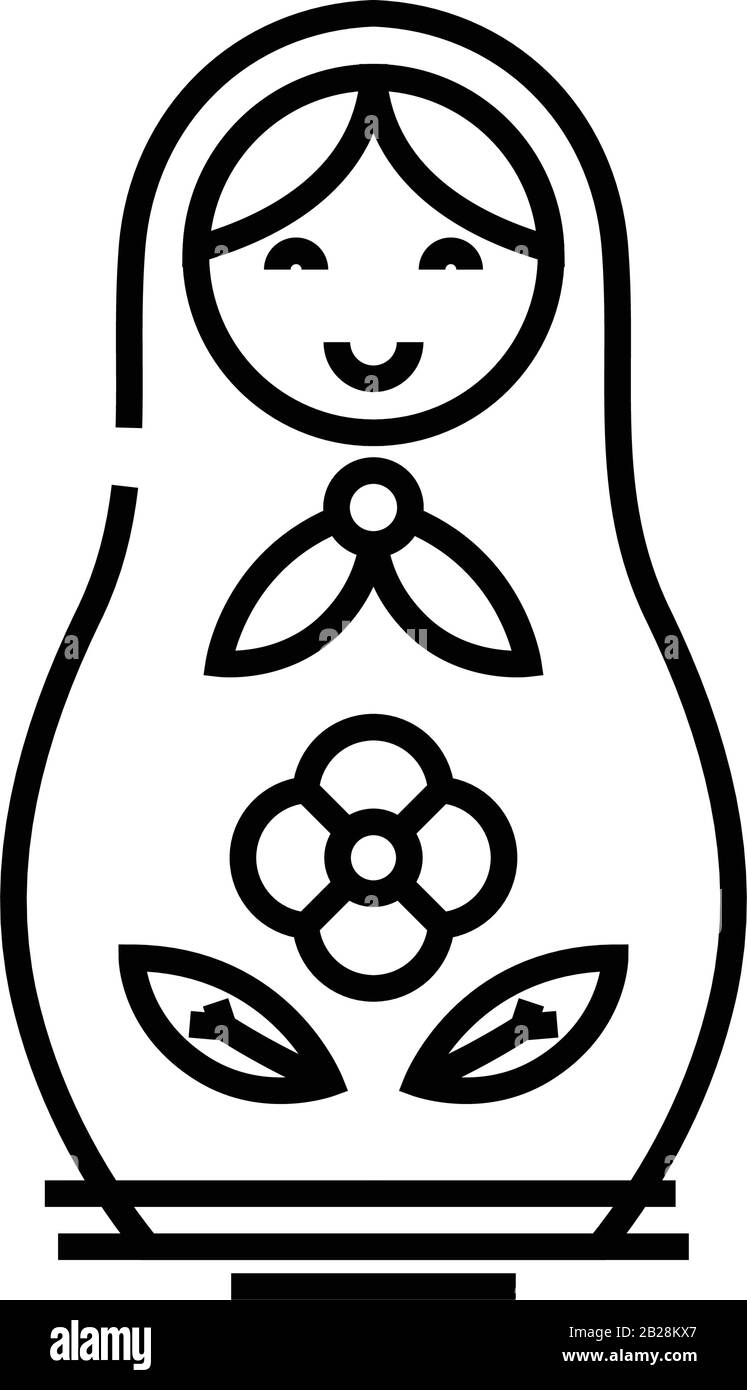 Icona della linea della bambola russa, simbolo del concetto, illustrazione del vettore del contorno, simbolo lineare. Illustrazione Vettoriale