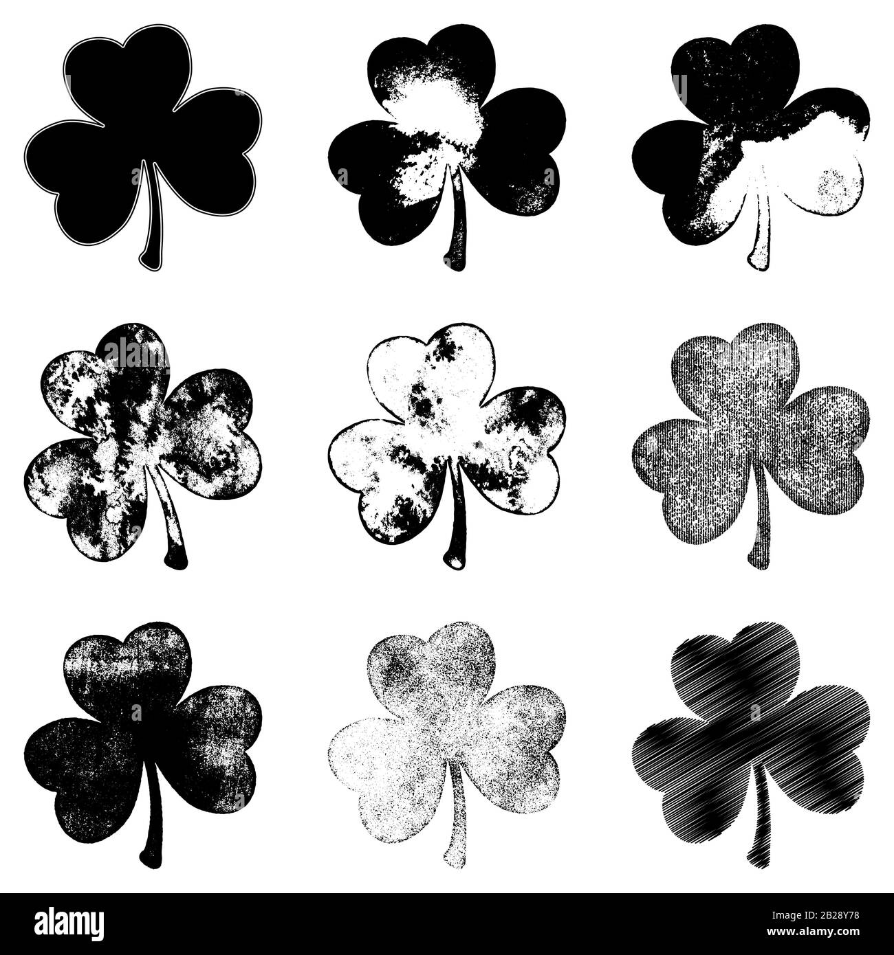MonocromeSet foglia di trifoglio Illustrazione Vettoriale