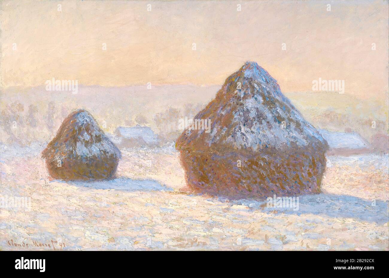 Wheatstacks, Snow Effect, Morning (1891) Pittura di Claude Monet - immagine Ad altissima risoluzione e qualità Foto Stock