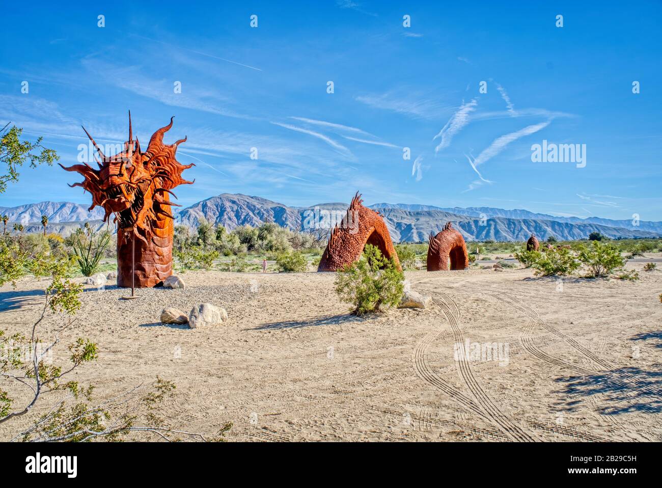 Galleta Meadows A Borrego Springs, California, Presenta Oltre 130 Grandi Sculture Di Arte Metallica Con Temi Diversi Come Desert Animals E Prehistor Foto Stock