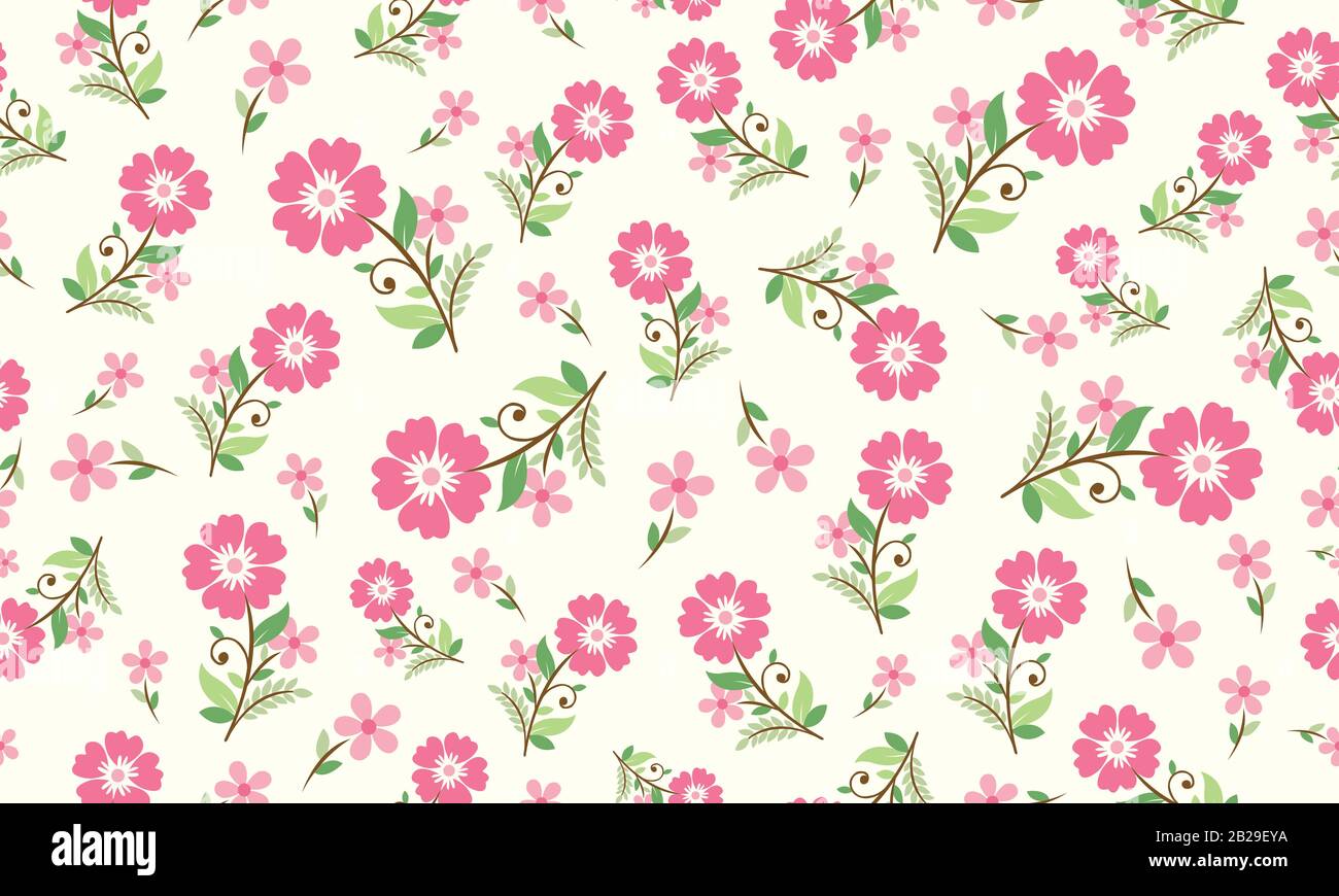 Semplice sfondo floreale per la primavera, con foglie e decorazioni floreali. Illustrazione Vettoriale