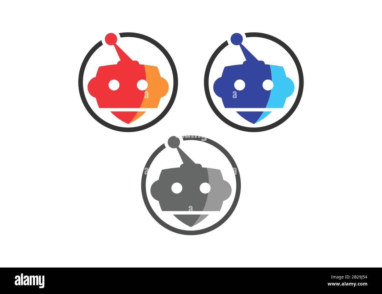 Il logo del robot appare in un cerchio su sfondo bianco. Immagine vettoriale icona robot carino Illustrazione Vettoriale