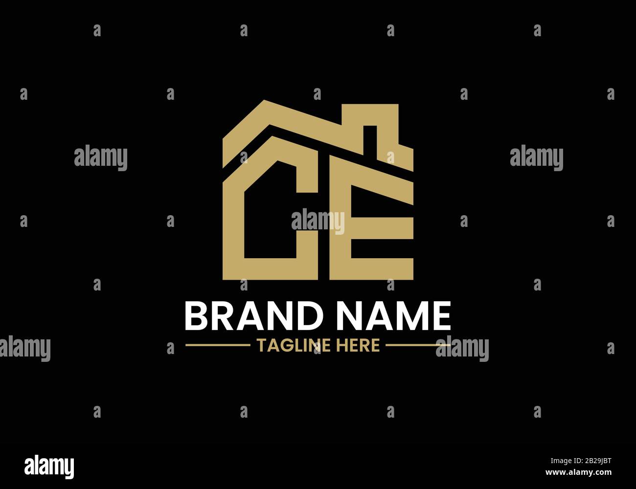 Lettera iniziale C ed e con il tetto. Concetto di design del logo immobiliare. Illustrazione Vettoriale