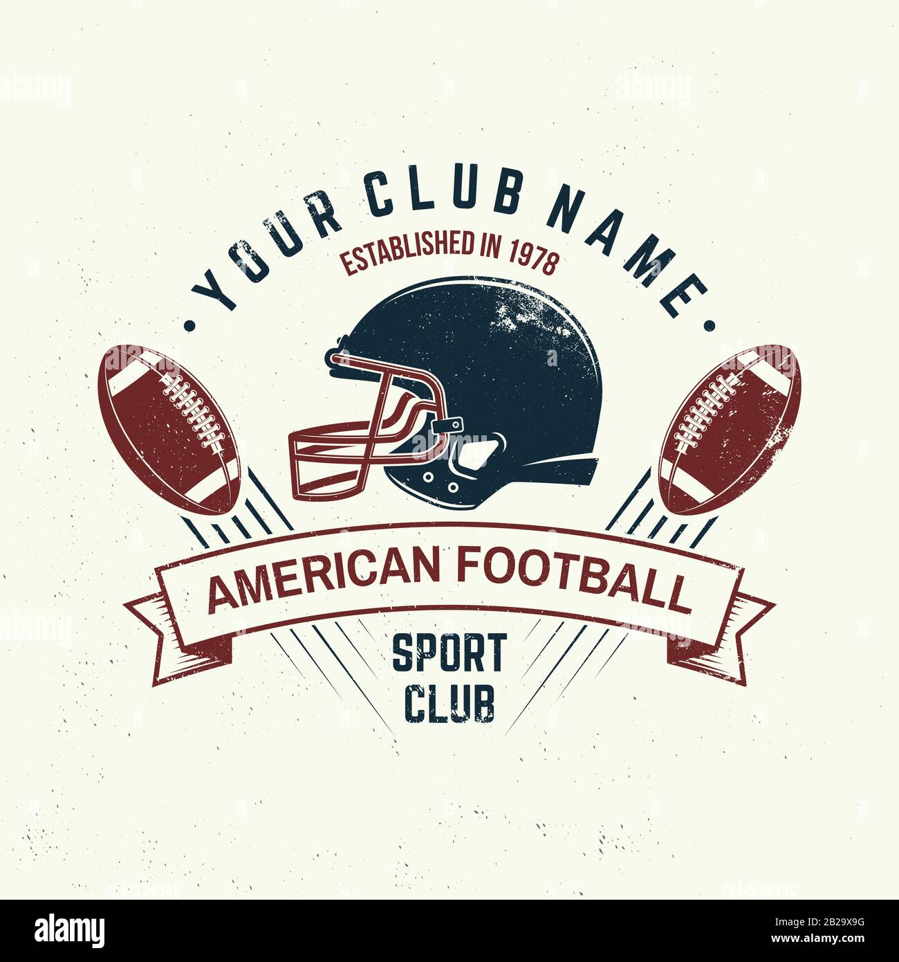 Logo American football o rugby club. Illustrazione del vettore. Concetto per camicia, logo, stampa, timbro, tee, patch. Design tipografico d'epoca con la palla da calcio americana e la silhouette del casco Illustrazione Vettoriale