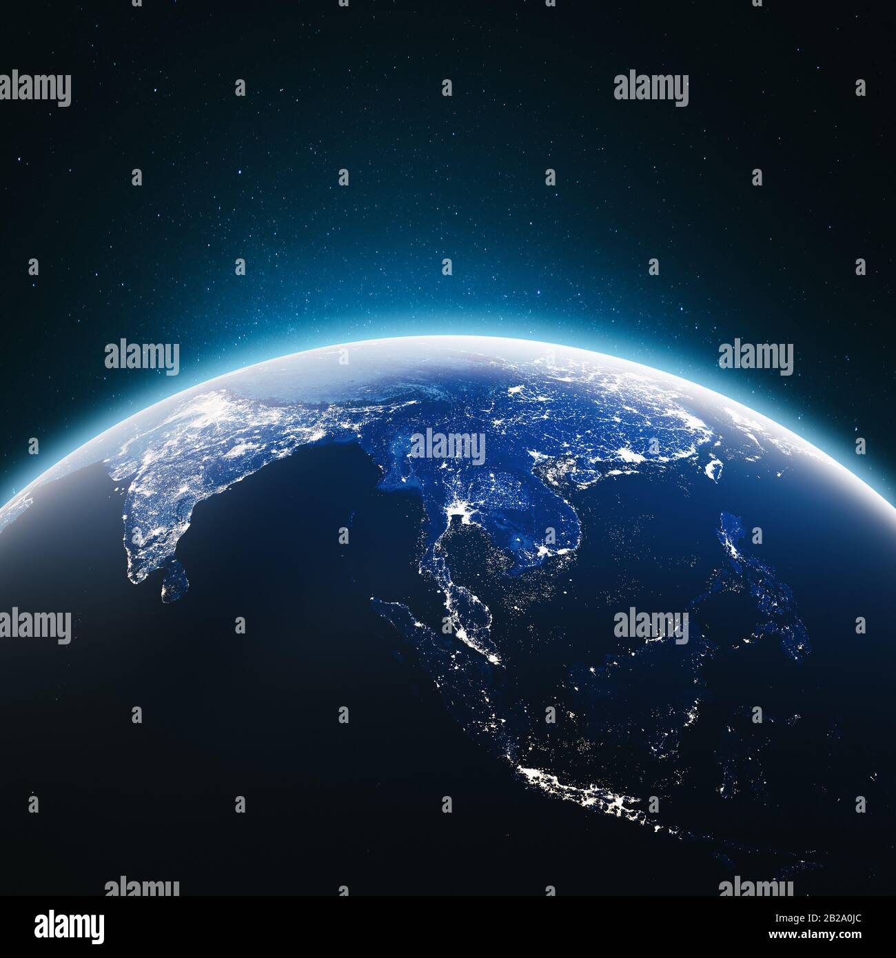 Luci Della Città Sud-Est Asia. Elementi di questa immagine fornita dalla NASA. rendering 3d Foto Stock