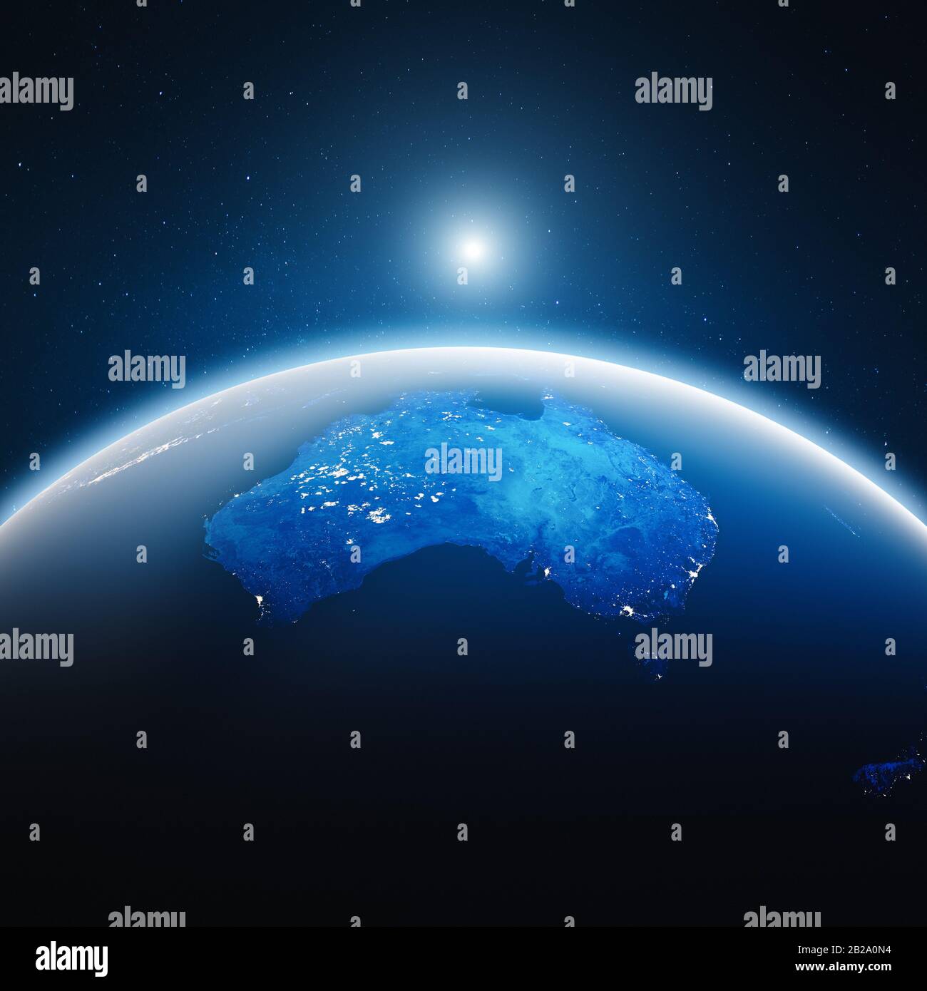 City Lights Australia. Elementi di questa immagine fornita dalla NASA. rendering 3d Foto Stock