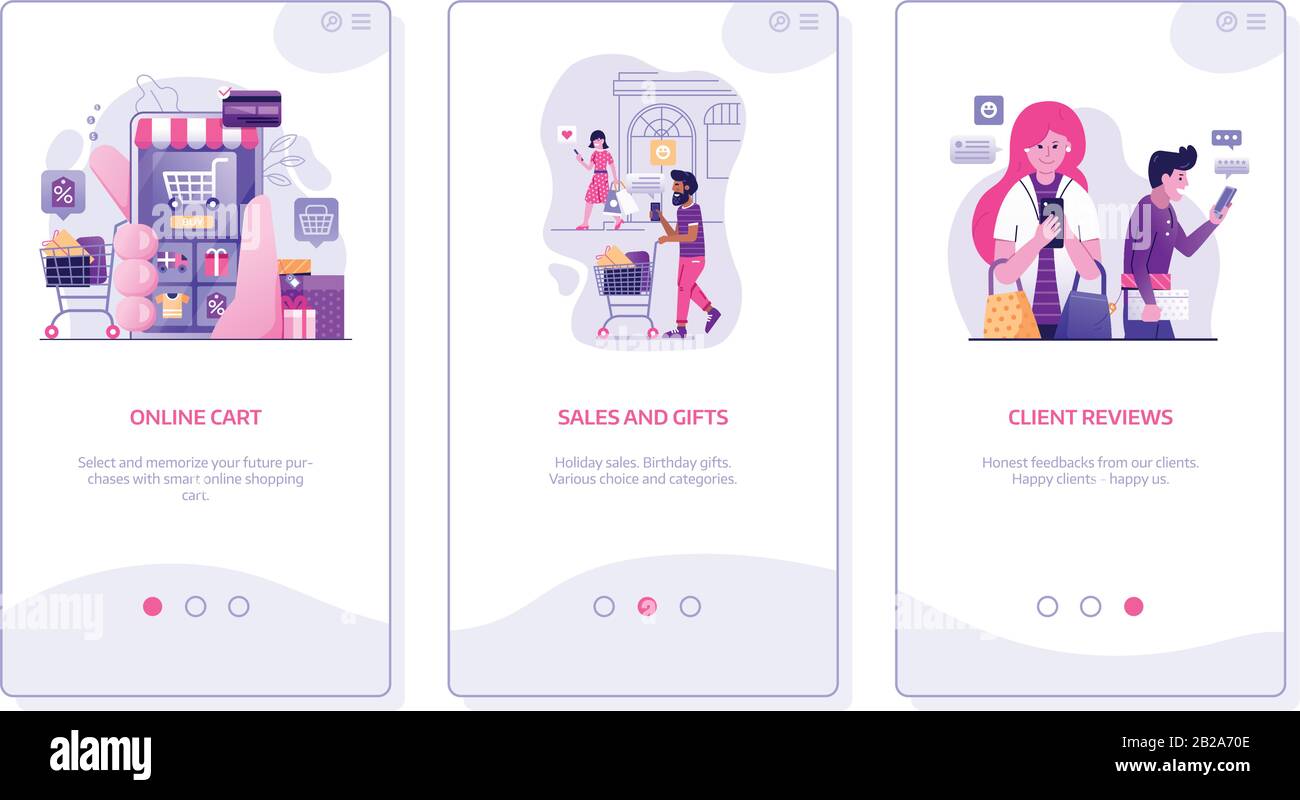 Online Shopping App Mobile Schermi Di Inserimento In Flat Illustrazione Vettoriale