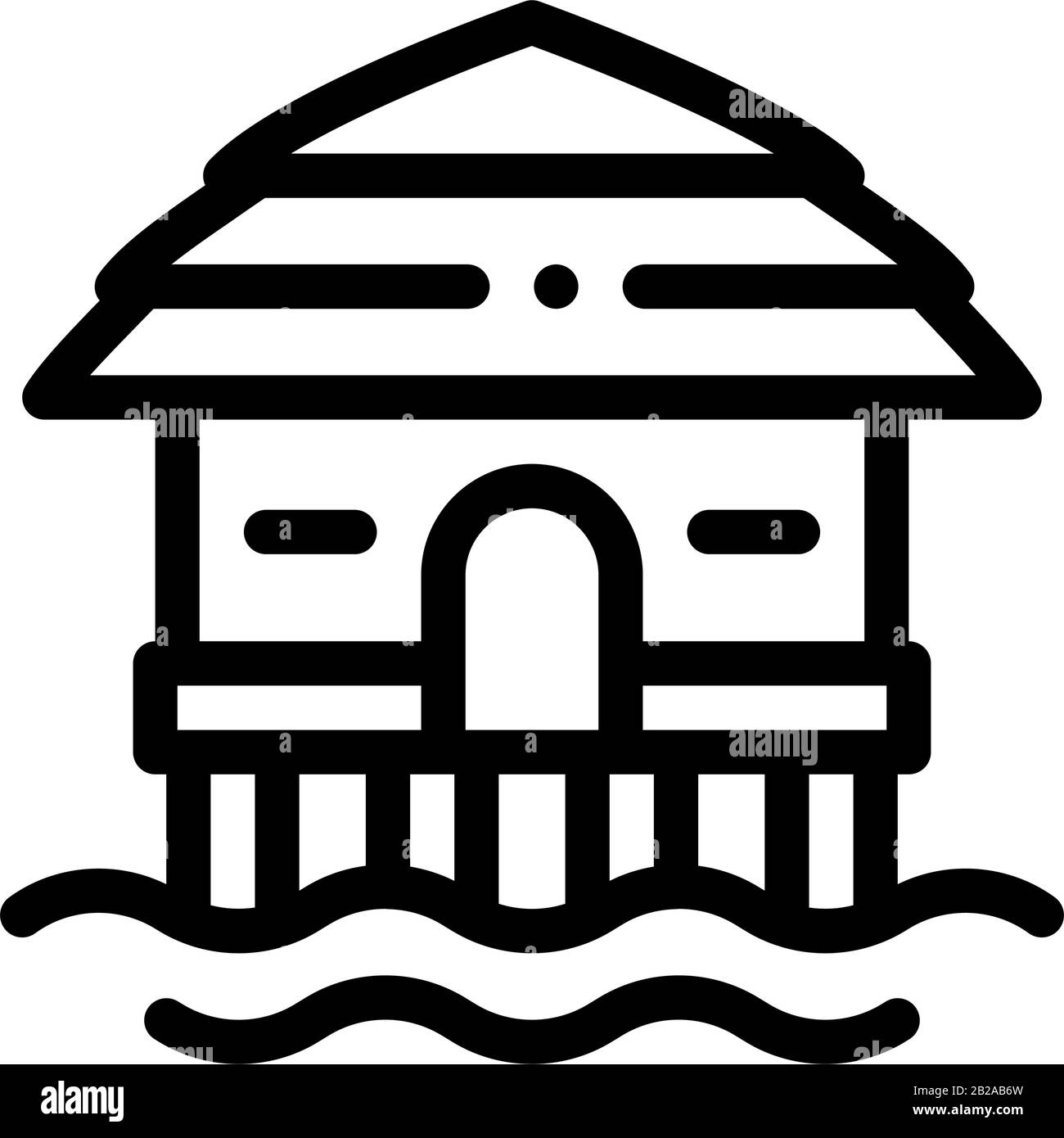 Bungalow House On Water Icona Thin Line Vector Illustrazione Vettoriale