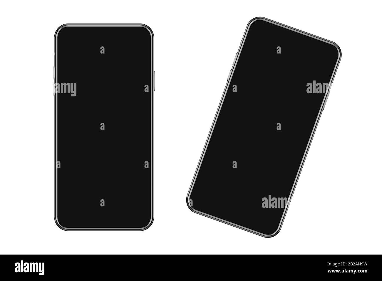 Modello di uno smartphone moderno con schermo nero per la tenuta delle mani, la pubblicità, il testo, gli inserti, la promozione, le applicazioni. Rendering 3D. Illustrazione Vettoriale