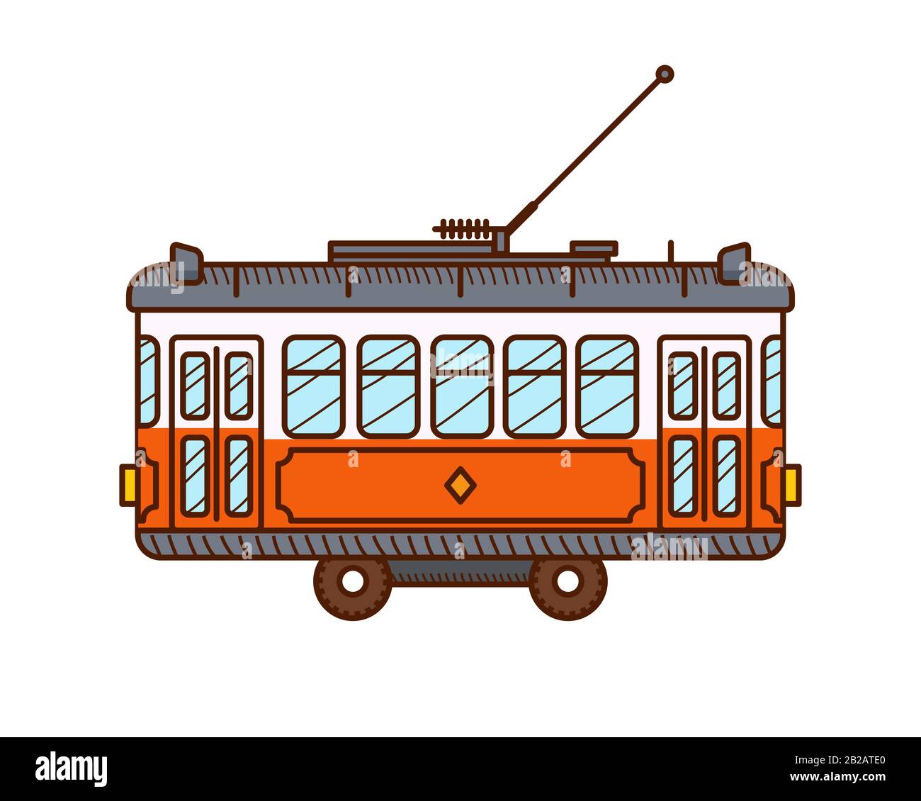 Tram, vista laterale, isolato su sfondo bianco. Illustrazione Vettoriale